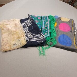 Lot of 4 Designer Scarves Echo Pavemaacher Wool Silk Floral Abstract‎ Polka Dot